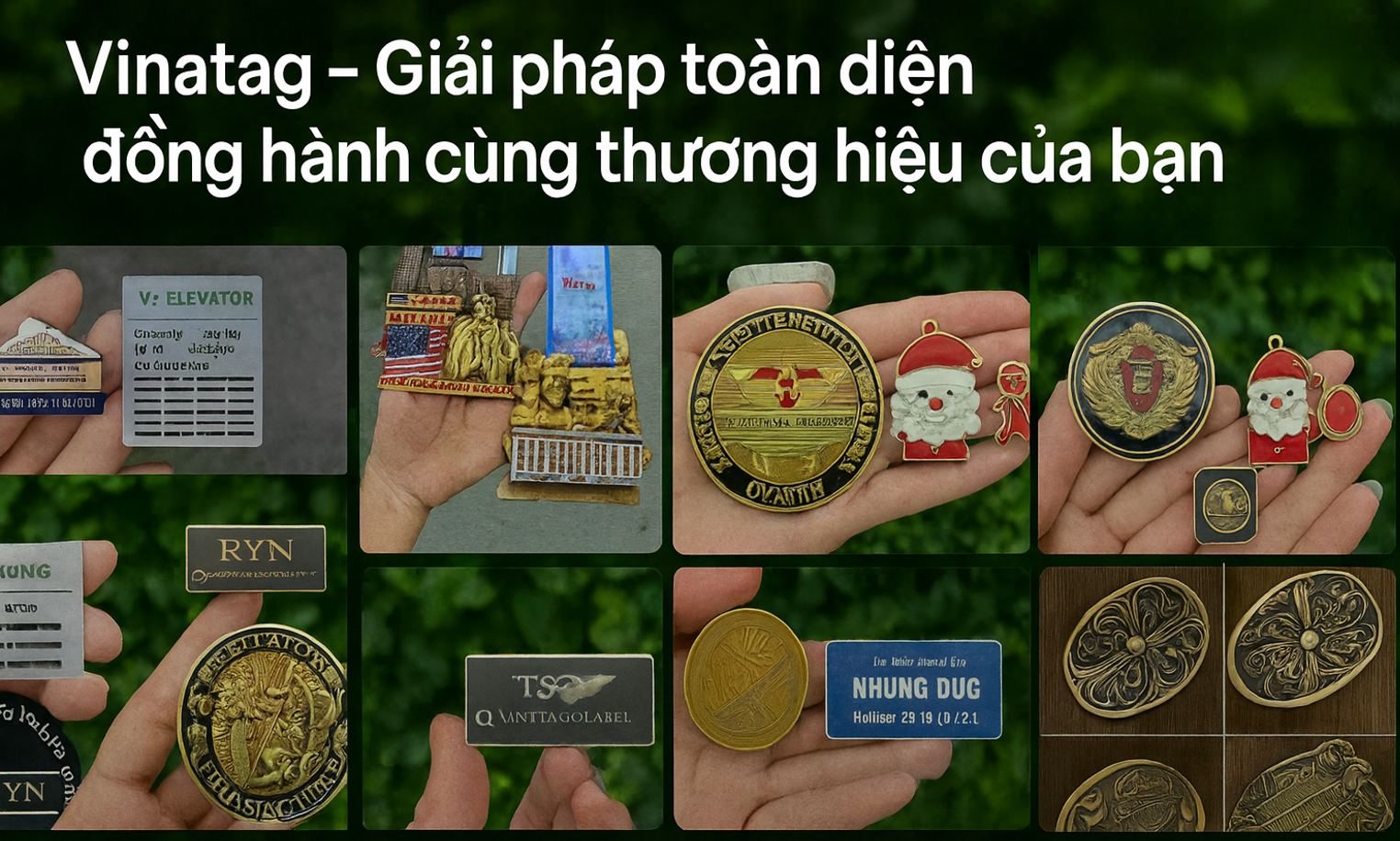 San pham kim loai Vinatag tem nhan huy chuong huy hieu