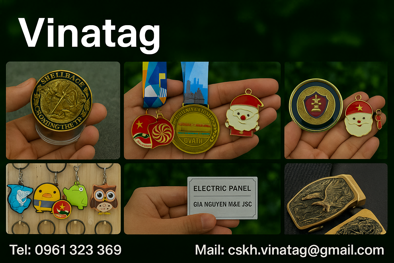 San pham kim loai Vinatag tem nhan huy chuong huy hieu tag kim loai moc khoa