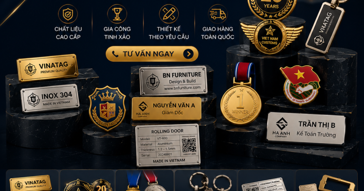 Banner Vinatag - Tem kim loại, huy hiệu, huy chương, bảng tên, móc khóa kim loại cao cấp theo yêu cầu