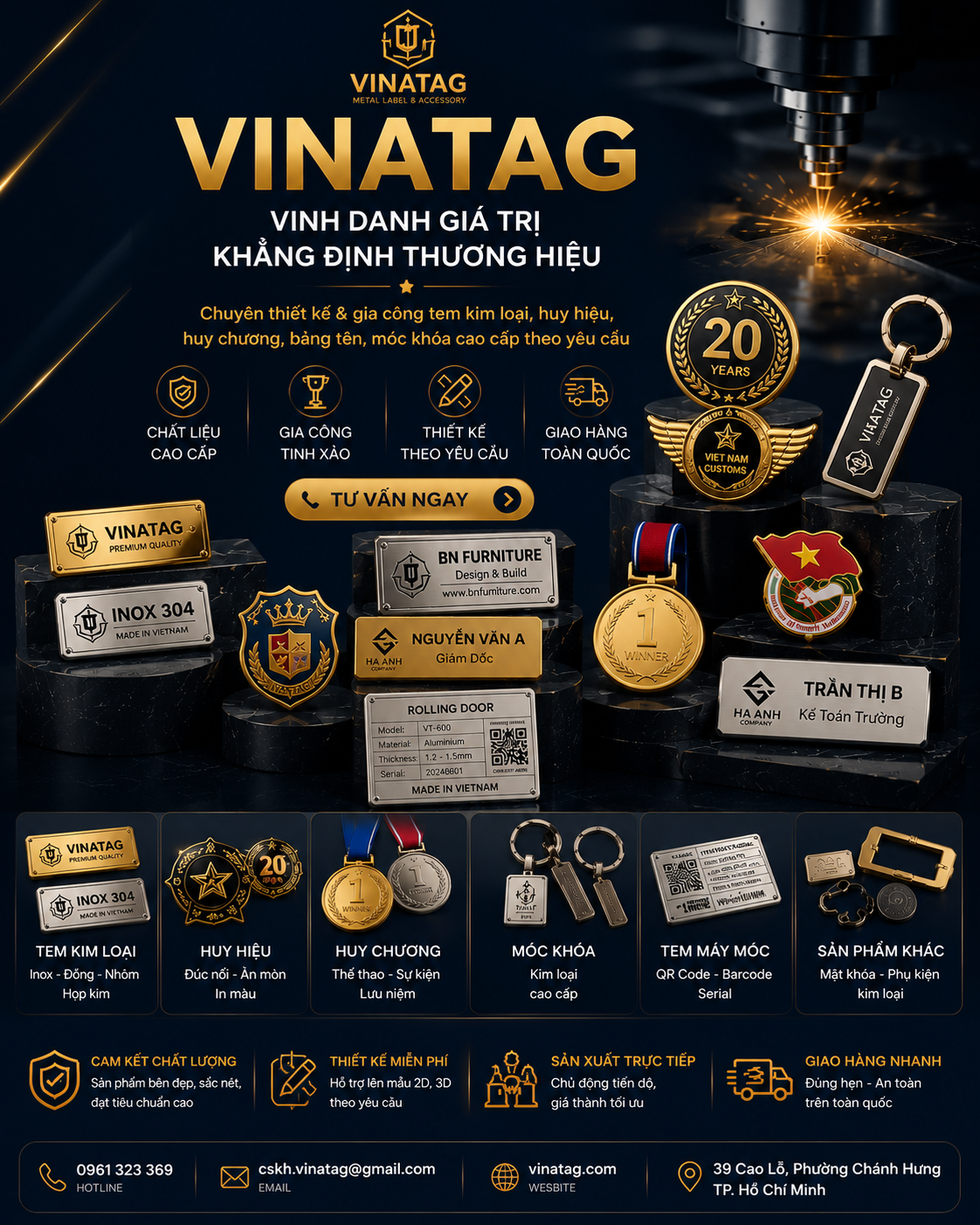 Banner Vinatag - Tem kim loại, huy hiệu, huy chương, bảng tên, móc khóa kim loại cao cấp theo yêu cầu
