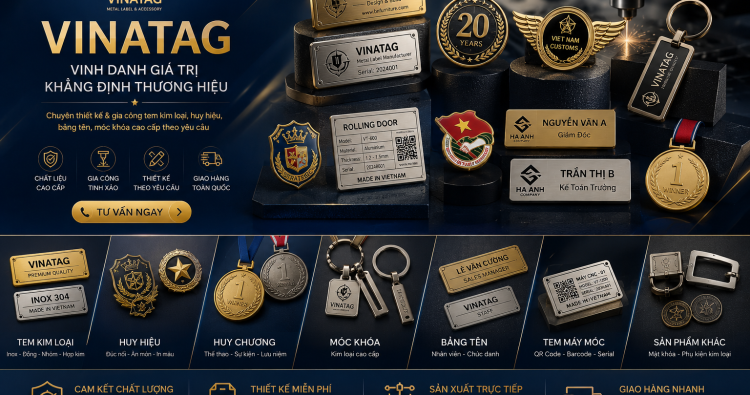 Banner Vinatag - Tem kim loại, huy hiệu, huy chương, bảng tên, móc khóa kim loại cao cấp theo yêu cầu
