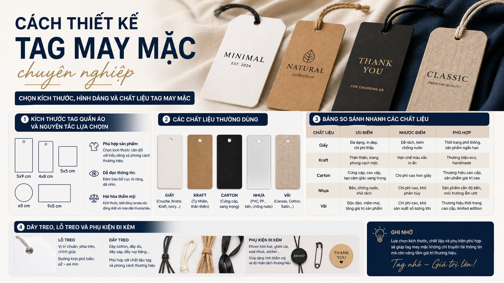 Chọn kích thước, hình dáng và chất liệu tag may mặc - thiết kế tag may mặc