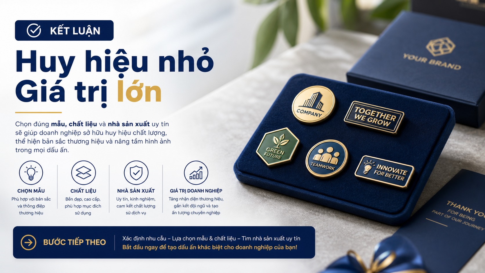 Kết luận và bước tiếp theo - kinh nghiệm đặt huy hiệu