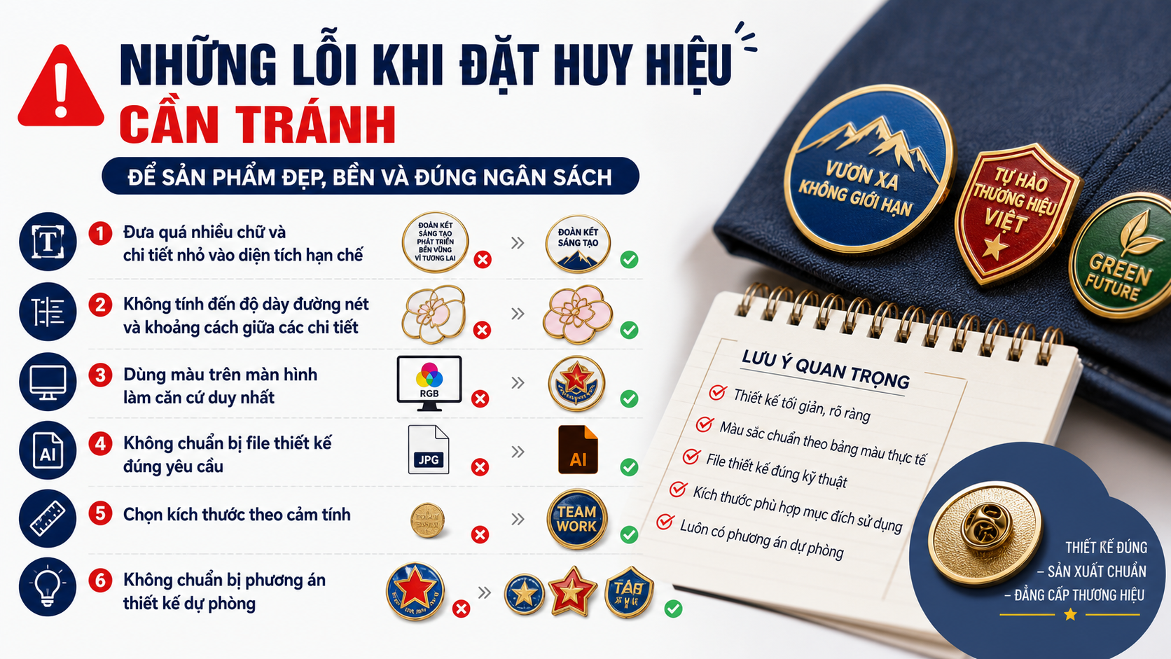 Lỗi trong thiết kế, nội dung và lựa chọn kích thước huy hiệu Lỗi trong thiết kế, nội dung và lựa chọn kích thước huy hiệu - lỗi khi đặt huy hiệu