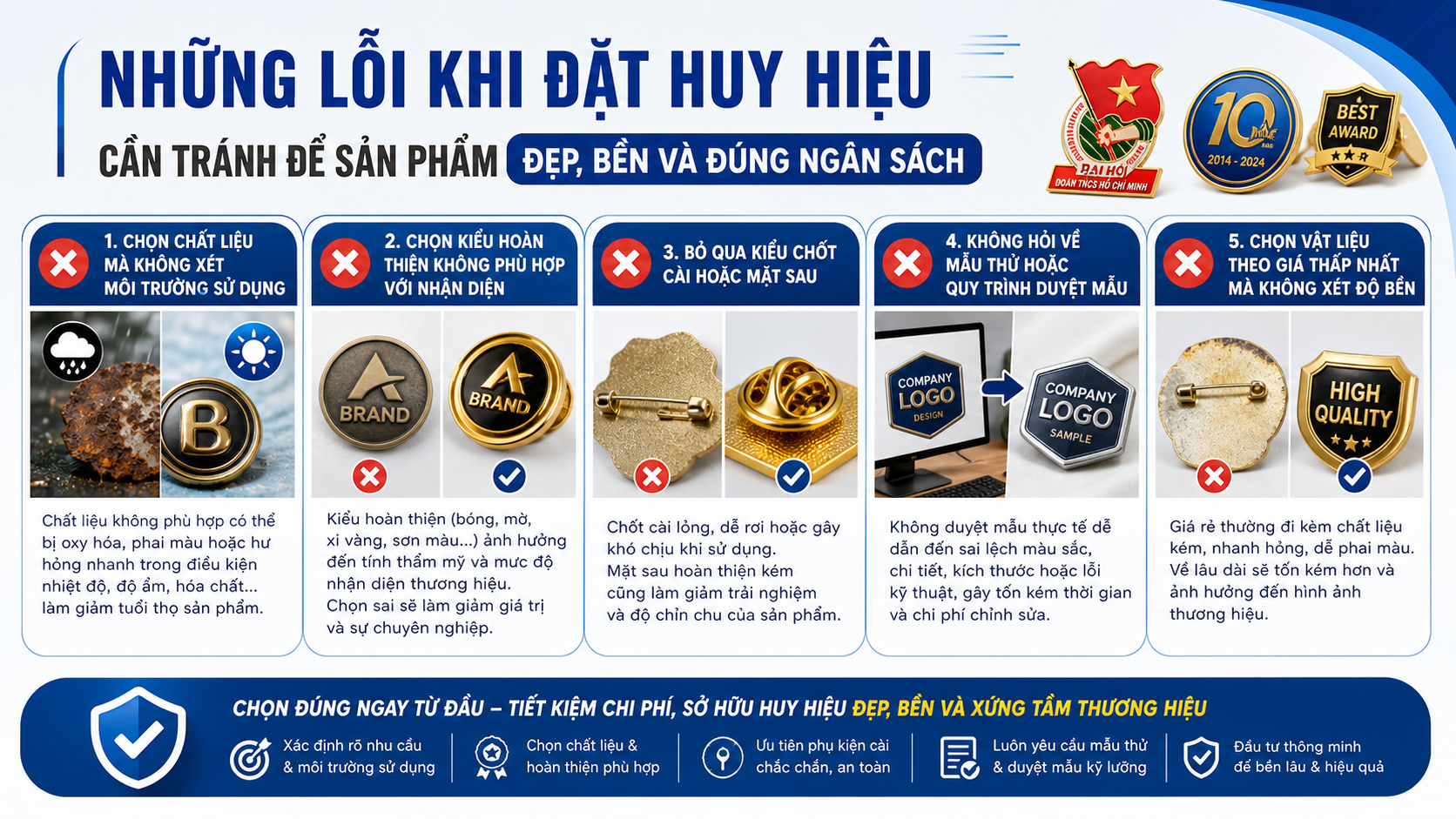 Lỗi khi chọn chất liệu, lớp hoàn thiện và phụ kiện cài Lỗi khi chọn chất liệu, lớp hoàn thiện và phụ kiện cài - lỗi khi đặt huy hiệu