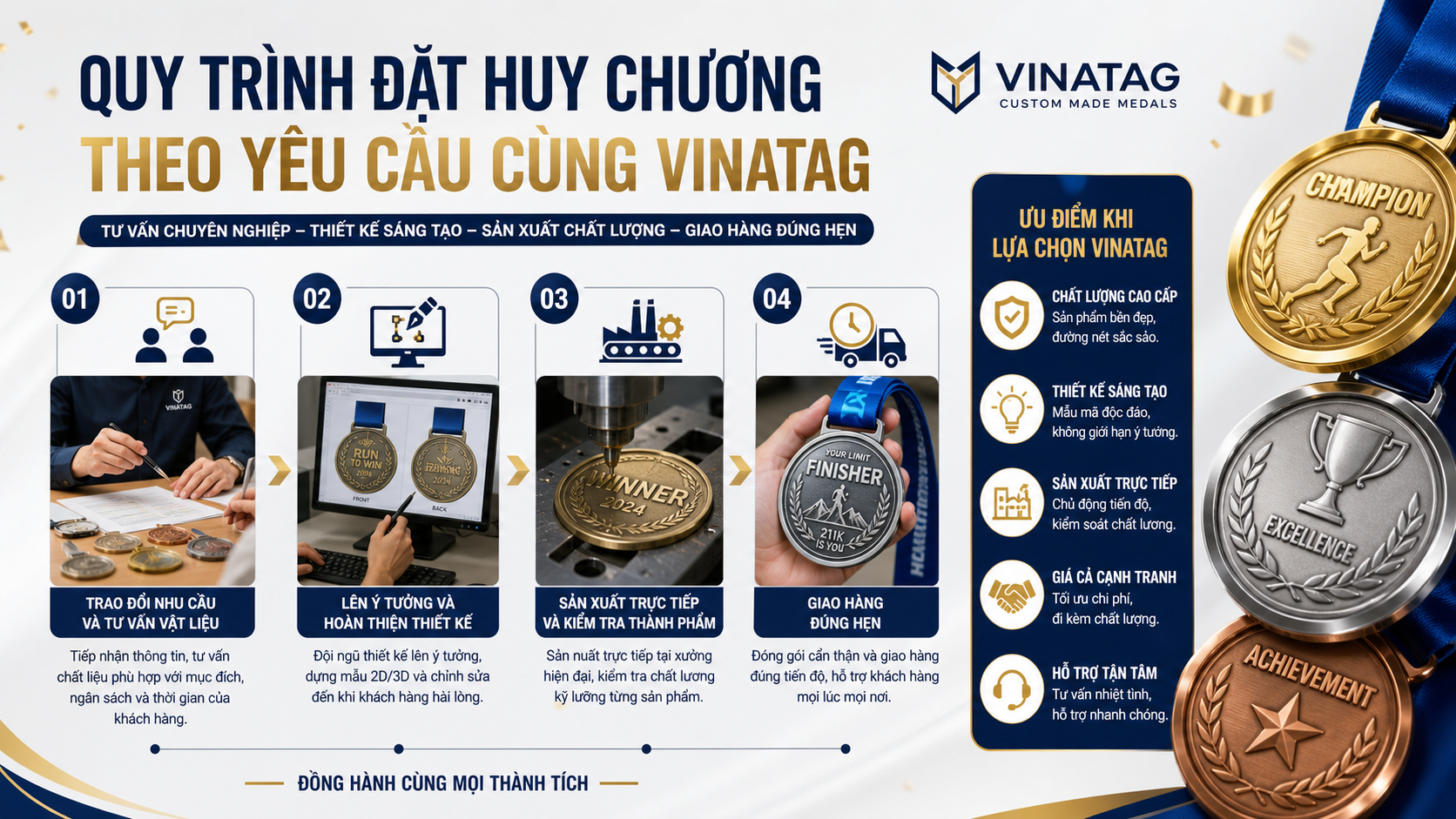 Quy trình đặt huy chương theo yêu cầu cùng Vinatag Quy trình đặt huy chương theo yêu cầu cùng Vinatag - chất liệu huy chương