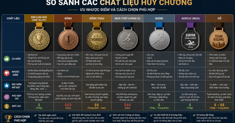 So sánh các chất liệu huy chương: Ưu nhược điểm và cách chọn phù hợp