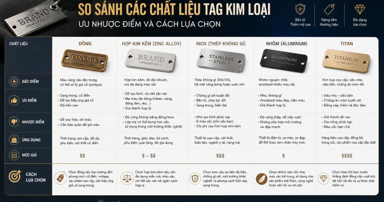 So sánh các chất liệu tag kim loại: Ưu nhược điểm và cách lựa chọn