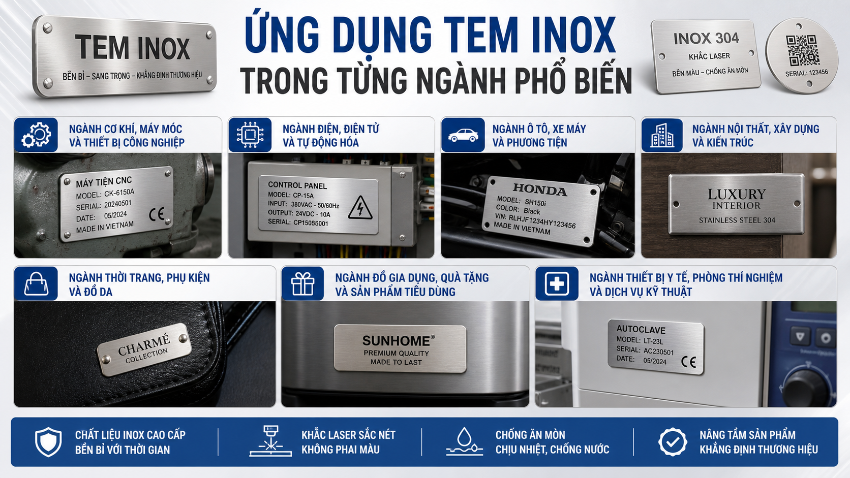 Ứng dụng tem inox trong từng ngành phổ biến - ứng dụng tem inox
