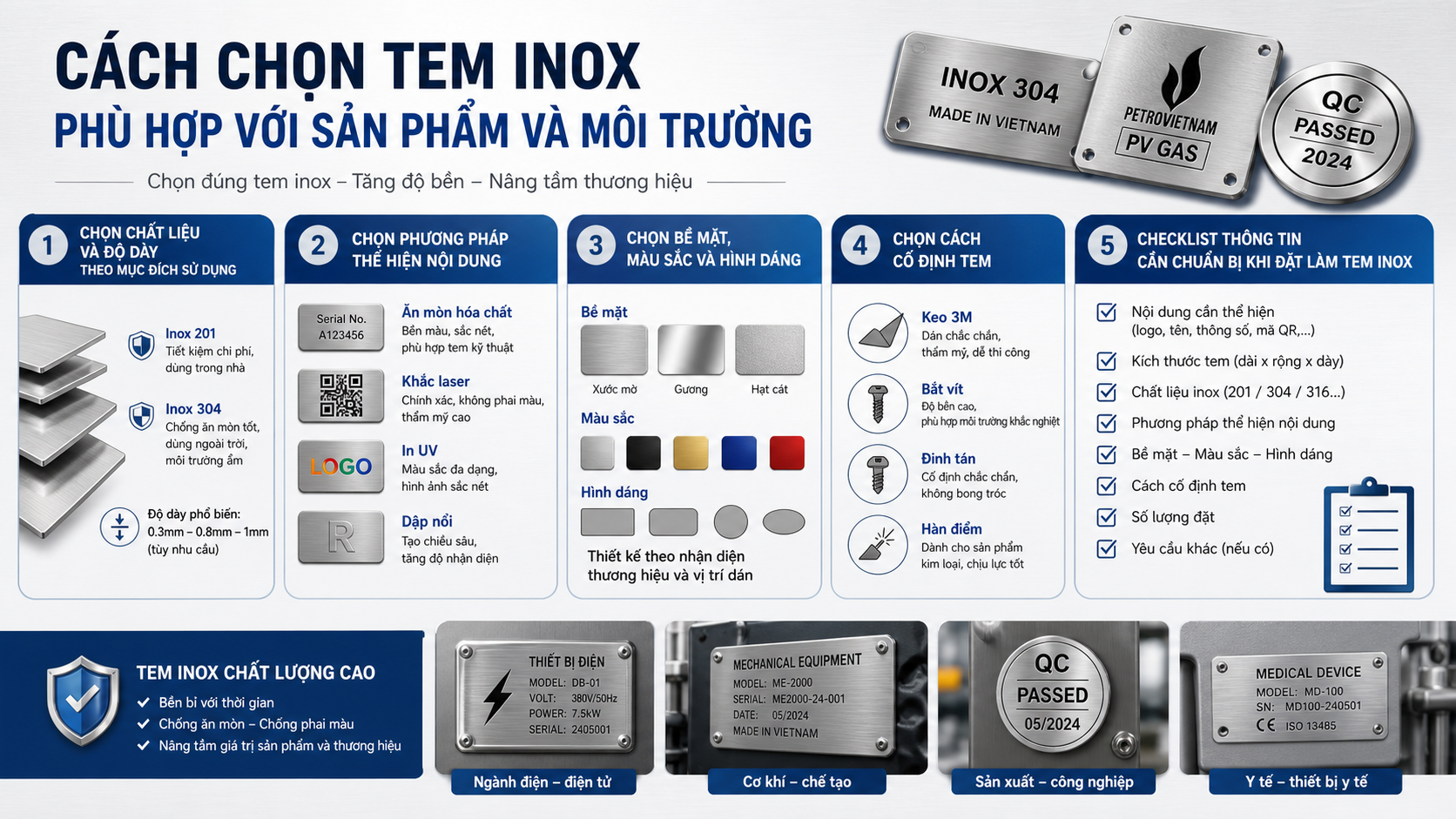 Cách chọn tem inox phù hợp với sản phẩm và môi trường - ứng dụng tem inox