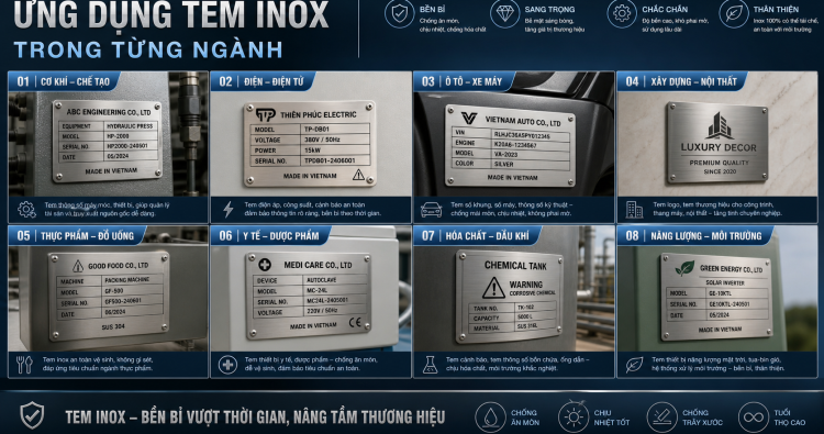 Ứng dụng tem inox trong từng ngành