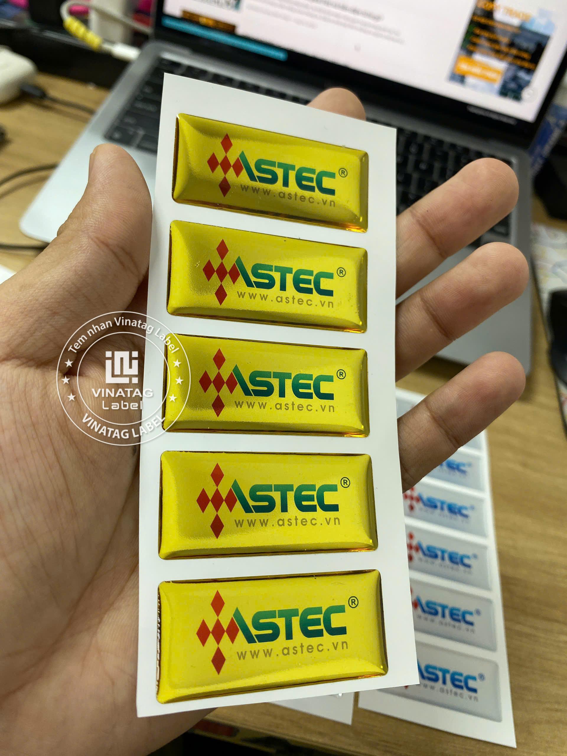 Tem epoxy ASTEC màu vàng phủ nổi theo yêu cầu